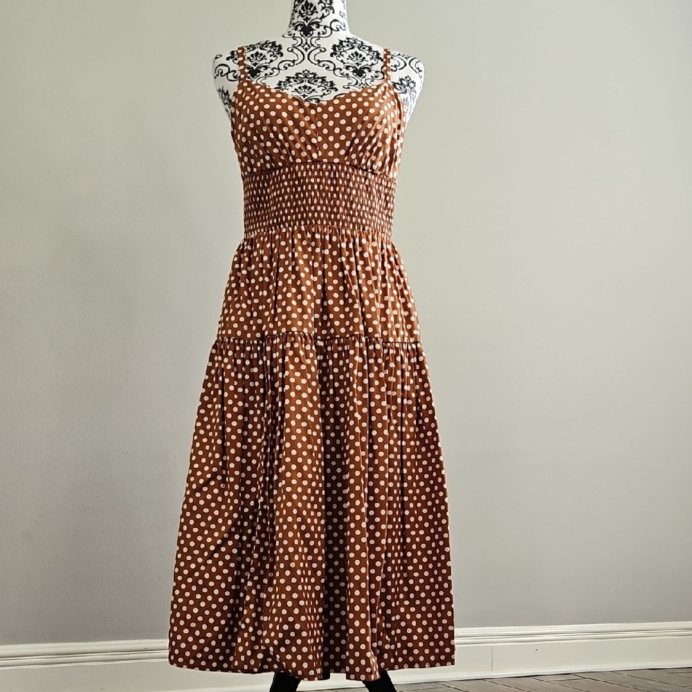 J. Crew Brown Polka Dot Midi Dress